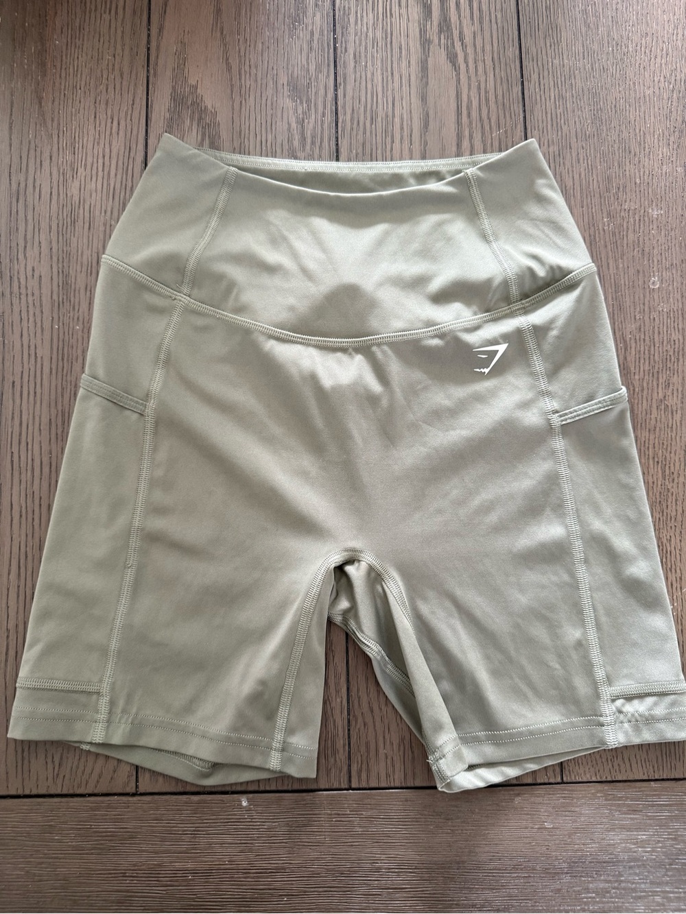 Gymshark Olive Green High-Rise Bike Shorts with Side Pockets